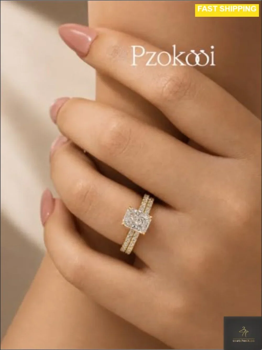 14K Gold Plated 1.5ct Radiant Cut Wedding Ring Set Two-Piece Bridal Set